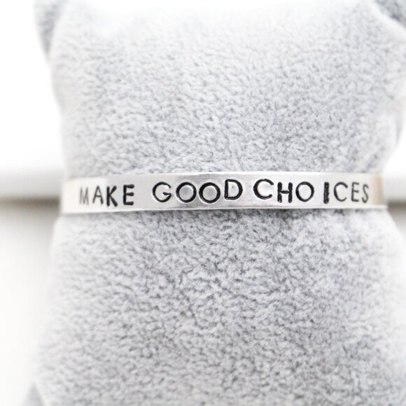 Make Good Choices - Hand Stamped Anodized Aluminum Bangle - Adjustable - Picture 9 of 10